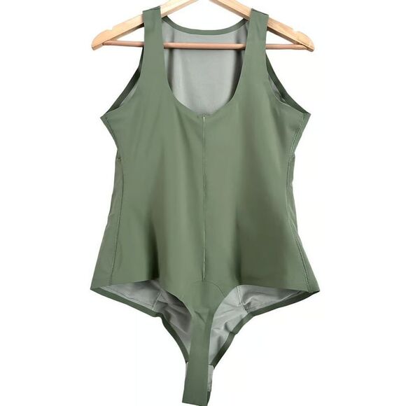 Pinsy Women's Sz M Sage Green High Neck Thong Shapesuit Shapewear Bodysuit - Picture 2 of 4